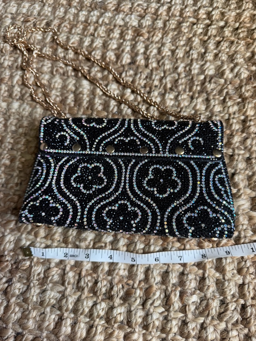 Black Beaded Evening Clutch with Gold Chain - Picture 6 of 6